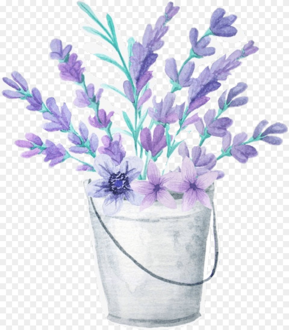 Flowers Bouquet Bucket Lavender Lavender Bucket, Plant, Potted Plant, Flower, Flower Arrangement Free Png Download