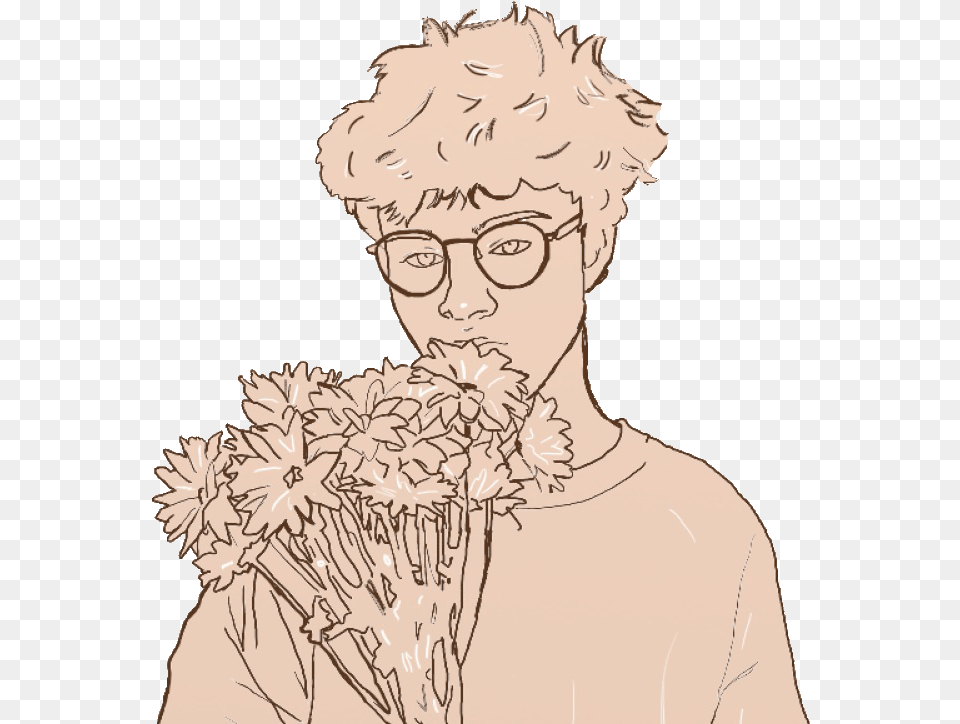Flowers Boy And Art Aesthetic Tumblr Boy Drawing, Adult, Person, Man, Male Free Png Download
