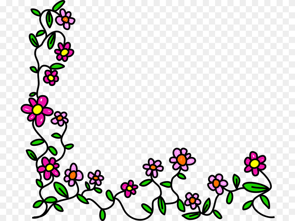 Flowers Doodle Whimsical Cartoon Border Frame Frame Flower Cartoon, Art, Floral Design, Graphics, Pattern Free Png Download