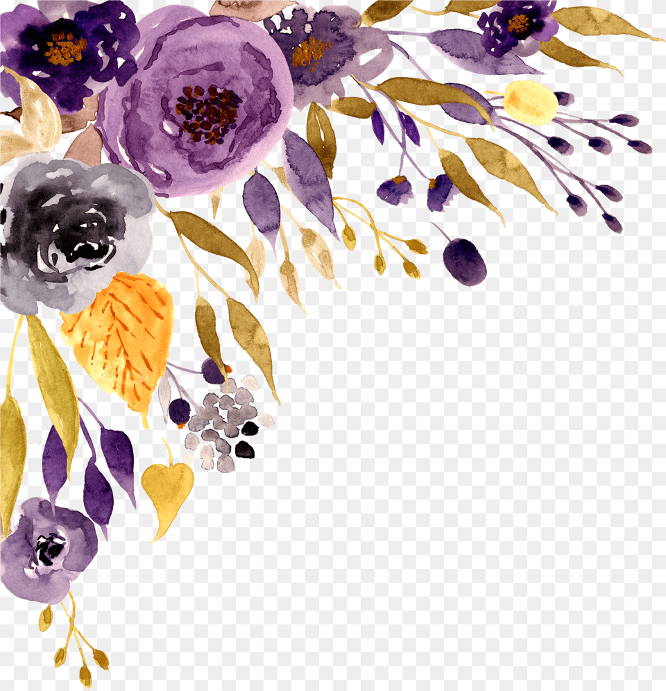 Flowers Floral Border Purple Watercolor Watercolor Purple Watercolor Flower Border Free Png