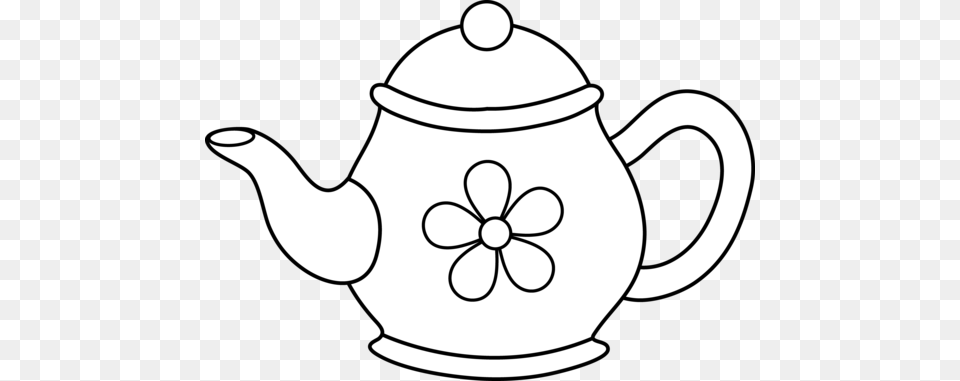 Flowers In Pots Coloring Pages Cute Teapot Line Art, Cookware, Pot, Pottery Free Transparent Png