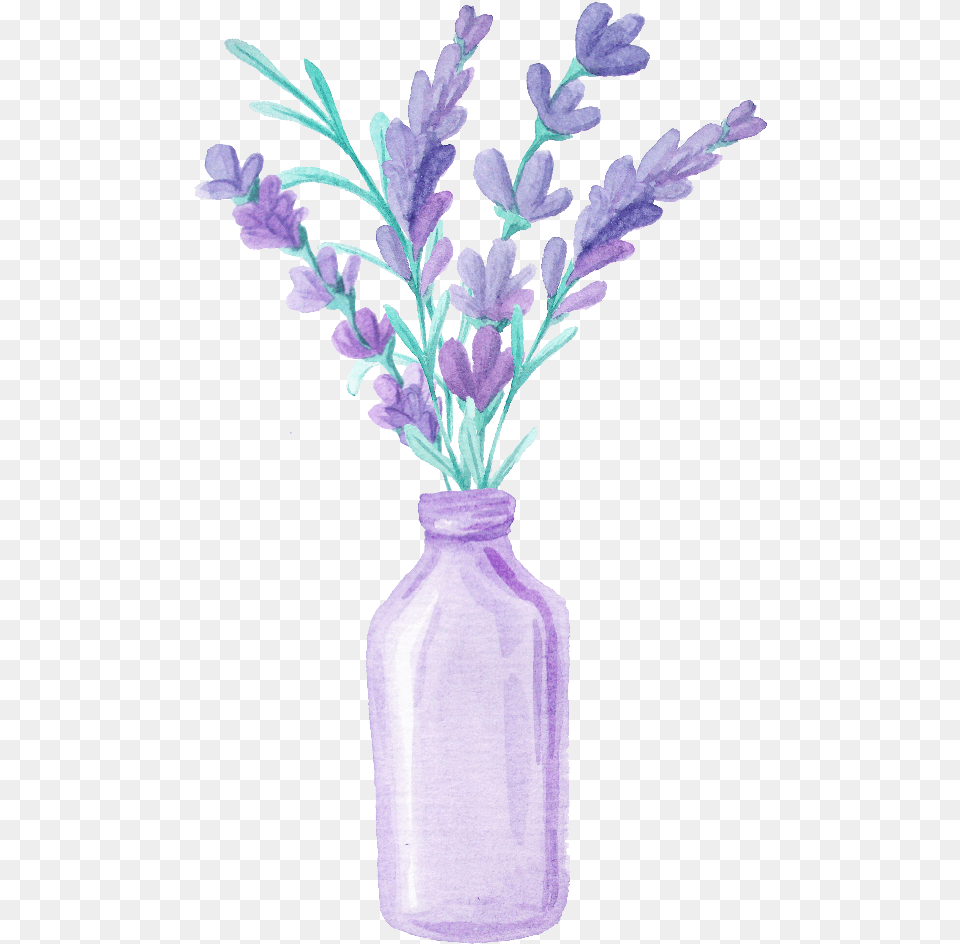 Flowers In Vase Ftestickers Watercolor Flowers Watercolor Lavender In A Pot, Jar, Plant, Pottery, Flower Png Image
