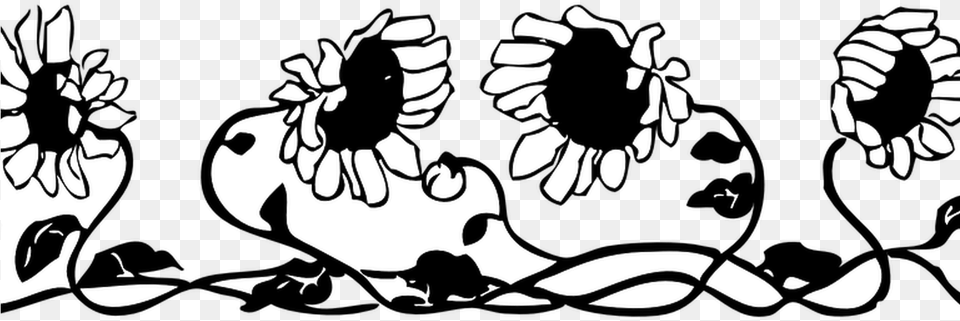 Flowers Line Cliparts Black And White Sunflower Wall Borders, Stencil, Baby, Person Png Image