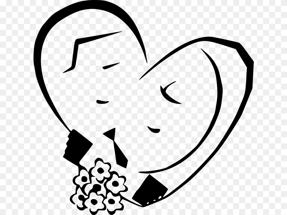 Flowers Love Roses Black And White Heart Symbol, Gray Free Png Download