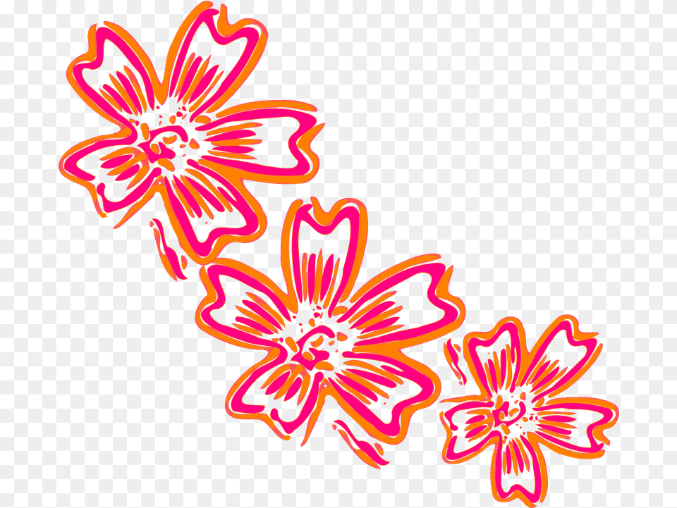 Flowers Orange Pink Japan Flowers Cartoon, Light, Pattern, Neon Free Transparent Png