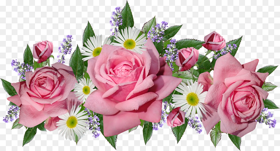 Flowers Roses Daisies Lavender Arrangement Cut Bunga Rose Pink, Flower, Flower Arrangement, Flower Bouquet, Plant Free Png Download