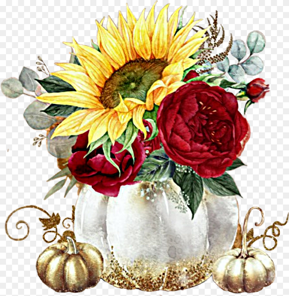 Flowers Sunflowers Roses Pumpkins Summer Fall Sunflower And Roses Invitations, Flower, Plant, Rose, Flower Arrangement Png Image