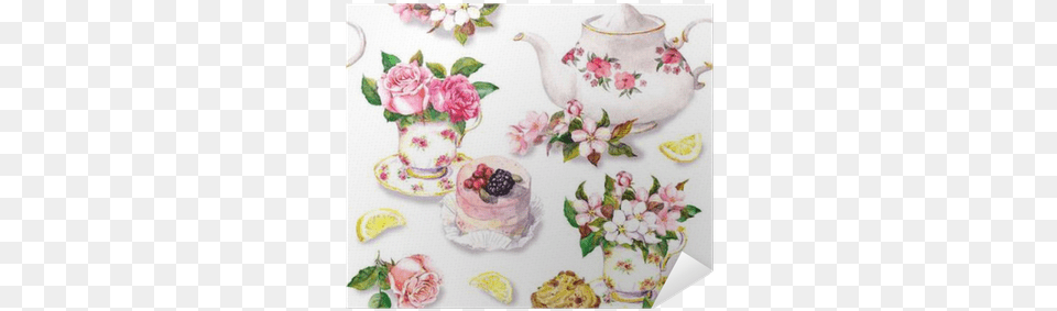 Flowers Teacup Cake Teapot Teacup Watercolor Floral, Pottery, Pot, Cookware, Porcelain Free Transparent Png