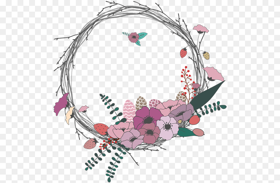 Flowers Twig Corolla Wreath Lease Spring Vintage Floral Wreath, Art, Graphics, Pattern, Floral Design Free Transparent Png