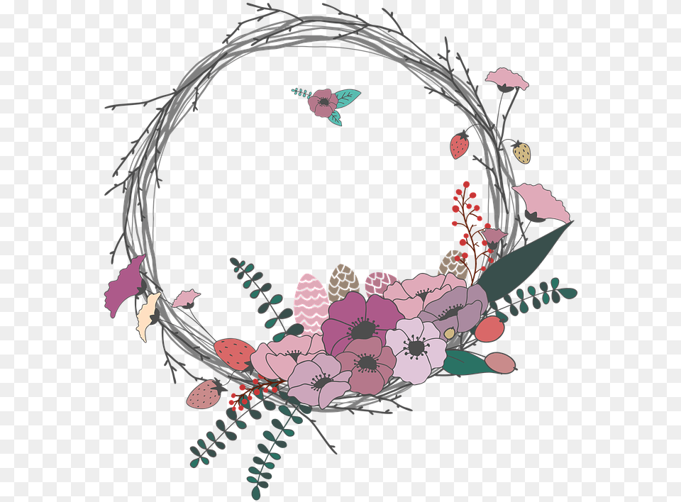 Flowers Twig Wreath Spring The Leaves Invitation, Art, Graphics, Pattern, Floral Design Png Image