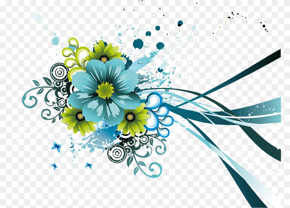 Flowers Vectors Blue Green Flower Vector, Art, Floral Design, Graphics, Pattern Free Transparent Png