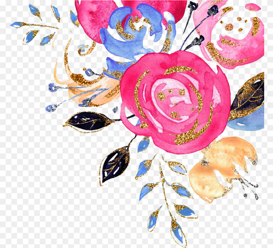 Flowers Watercolor Corner, Art, Embroidery, Floral Design, Graphics Png