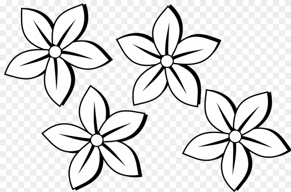 Flowers With Markers Drawing At Getdrawings Flower Clipart Black And White, Stencil, Pattern, Plant, Art Free Transparent Png