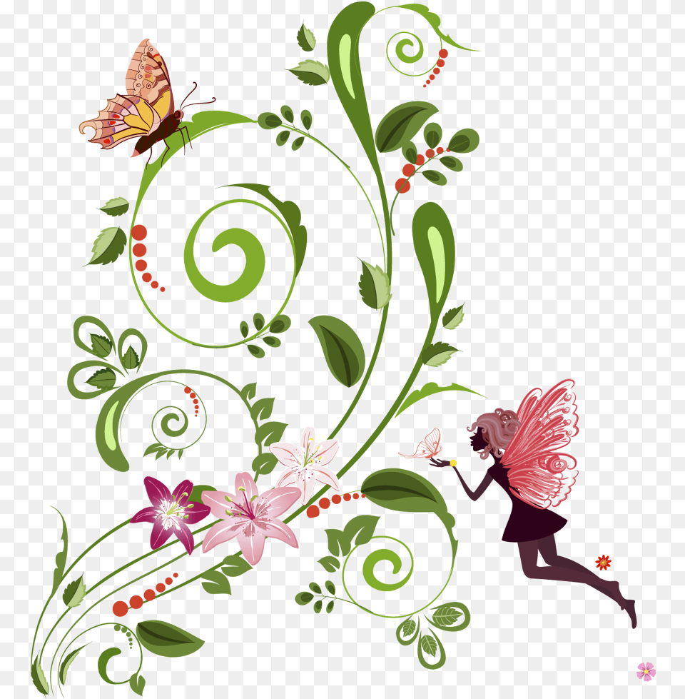 Flowersbutterflyfairy Design Border Flower Vector, Art, Floral Design, Graphics, Pattern Free Png
