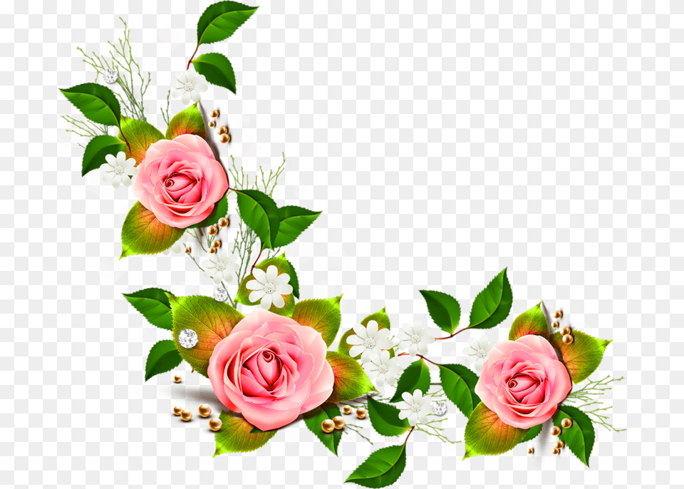 Flowersflowering Plantclip Artgarden Rosesillustrationrose Transparent Corner Flower Border, Flower Arrangement, Flower Bouquet, Plant, Rose Free Png Download