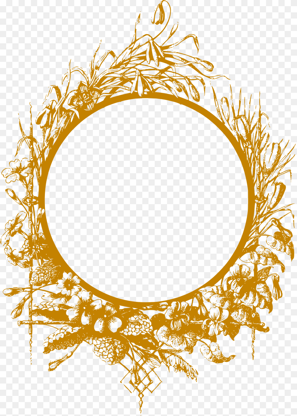 Flowery Frame Golden Clipart, Oval, Pattern Png