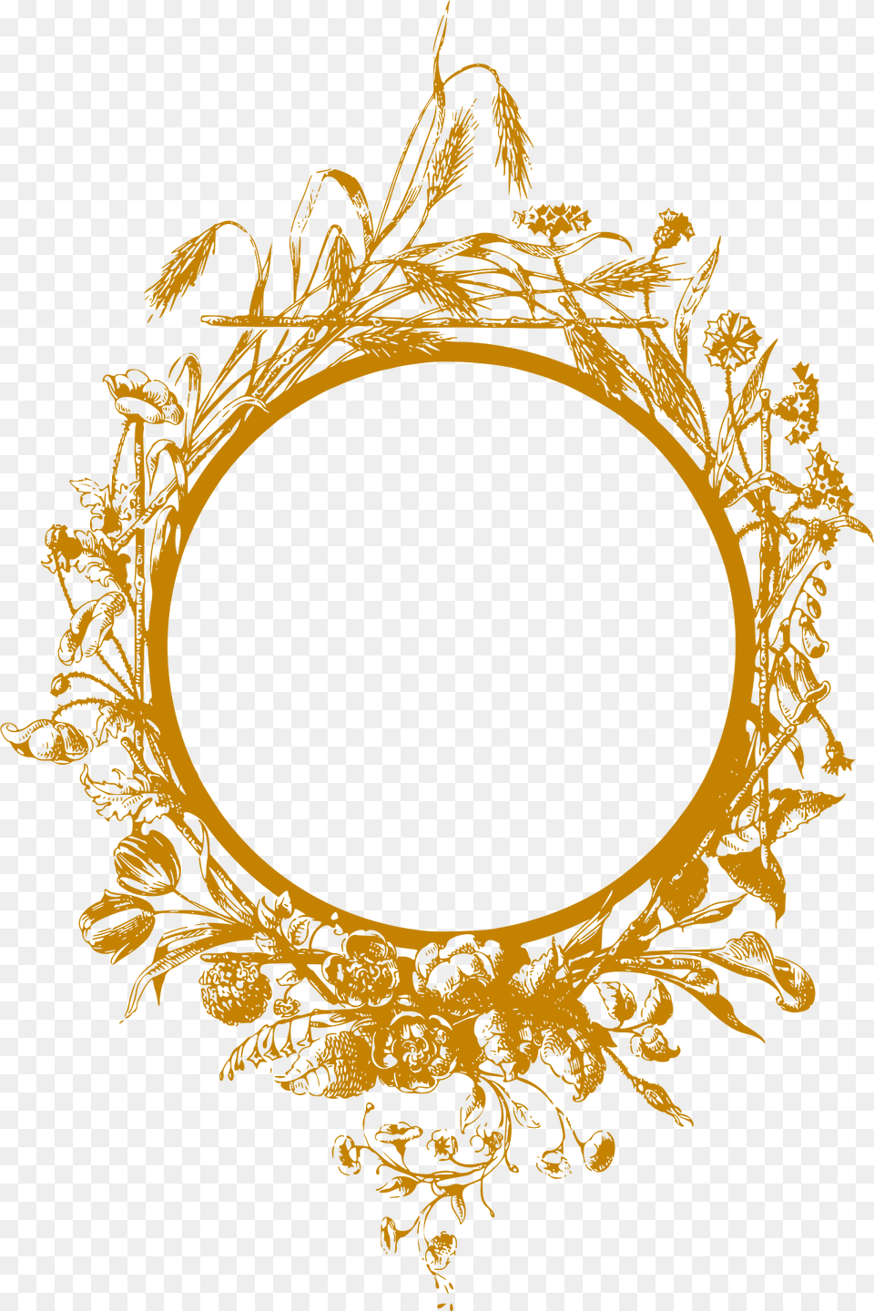 Flowery Frame Golden Clipart, Oval, Art, Floral Design, Graphics Free Png Download