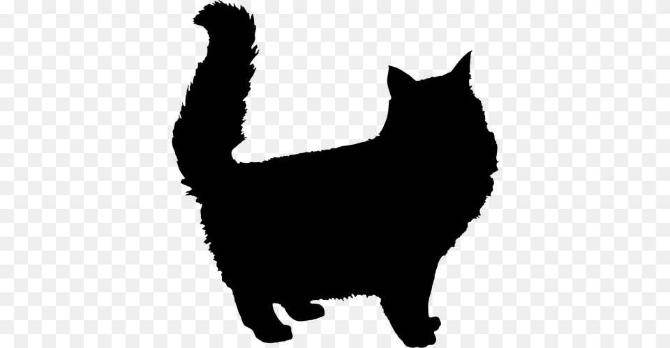 Fluffy Cat Silhouette, Gray Png