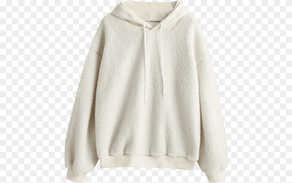 Fluffy White Hoodie, Clothing, Knitwear, Sweater, Sweatshirt Png Image