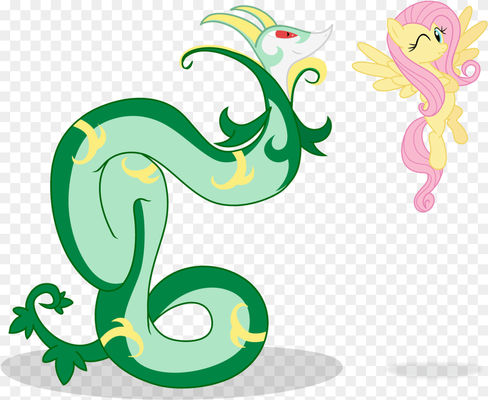 Fluttershy And Snivy Fluttershy And Snivy Serperior Pony, Dragon, Baby, Person, Face Free Png