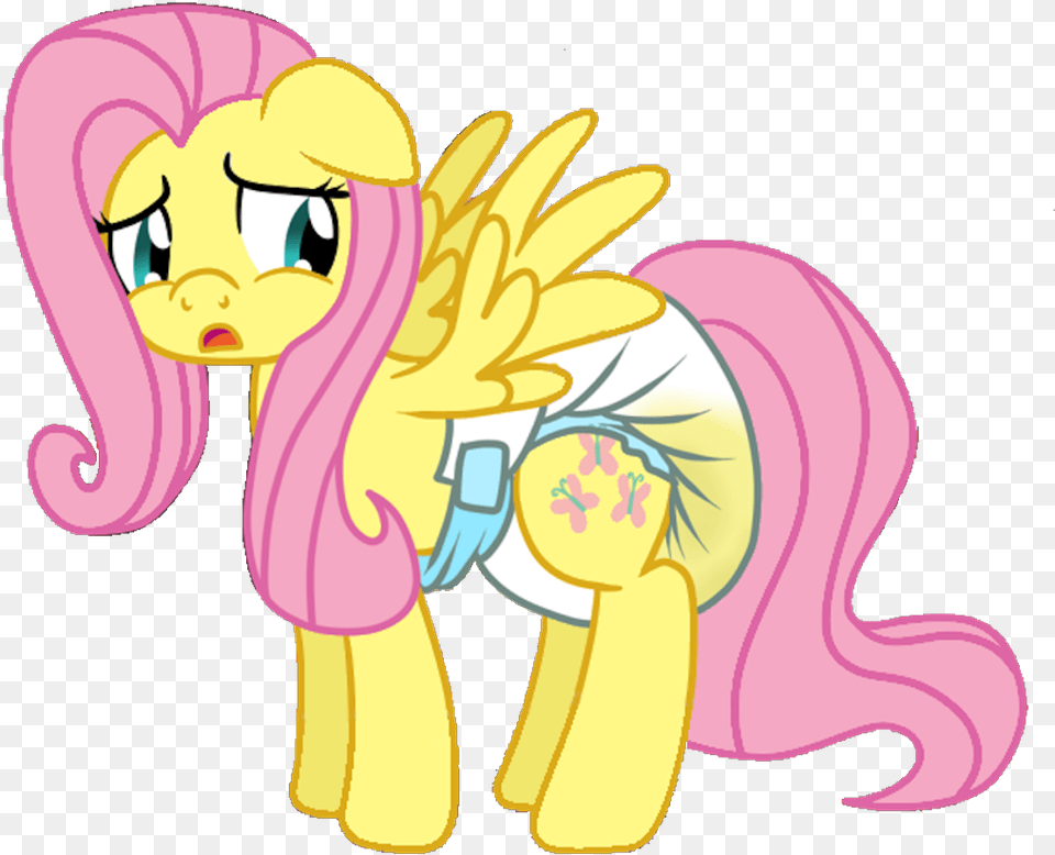 Fluttershy Sticker Mlp Fluttershy In Diapers, Book, Comics, Publication, Baby Free Png Download