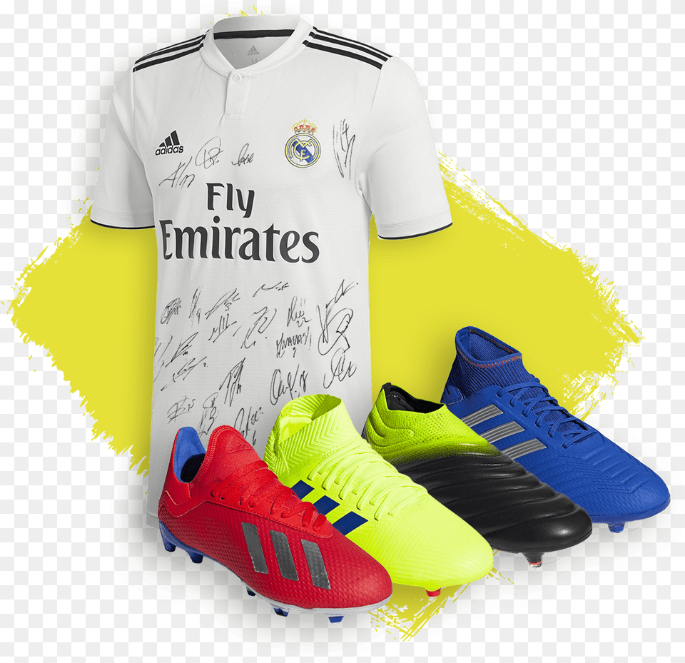 Fly Emirates Jersey And Adidas Shoes Jersi Real Madrid 2019, Clothing, Footwear, Shirt, Shoe Free Transparent Png