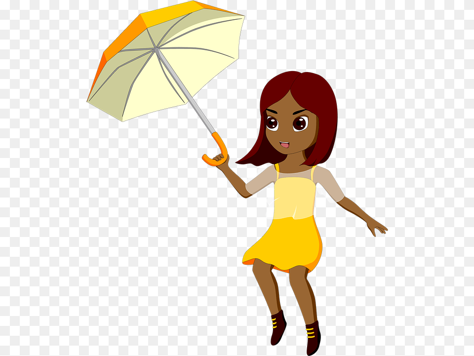 Fly Girl With Umbrella Cartoon Wind, Person, Canopy, Face, Head Png