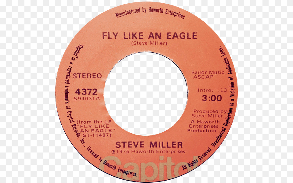 Fly Like An Eagle By Steve Miller Us Vinyl A Side Brand Design, Text, Disk Free Png