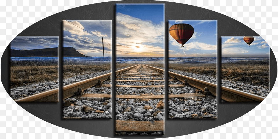 Fly Over The Train Tracks Hot Air Balloon, Photography, Art, Collage, Road Png