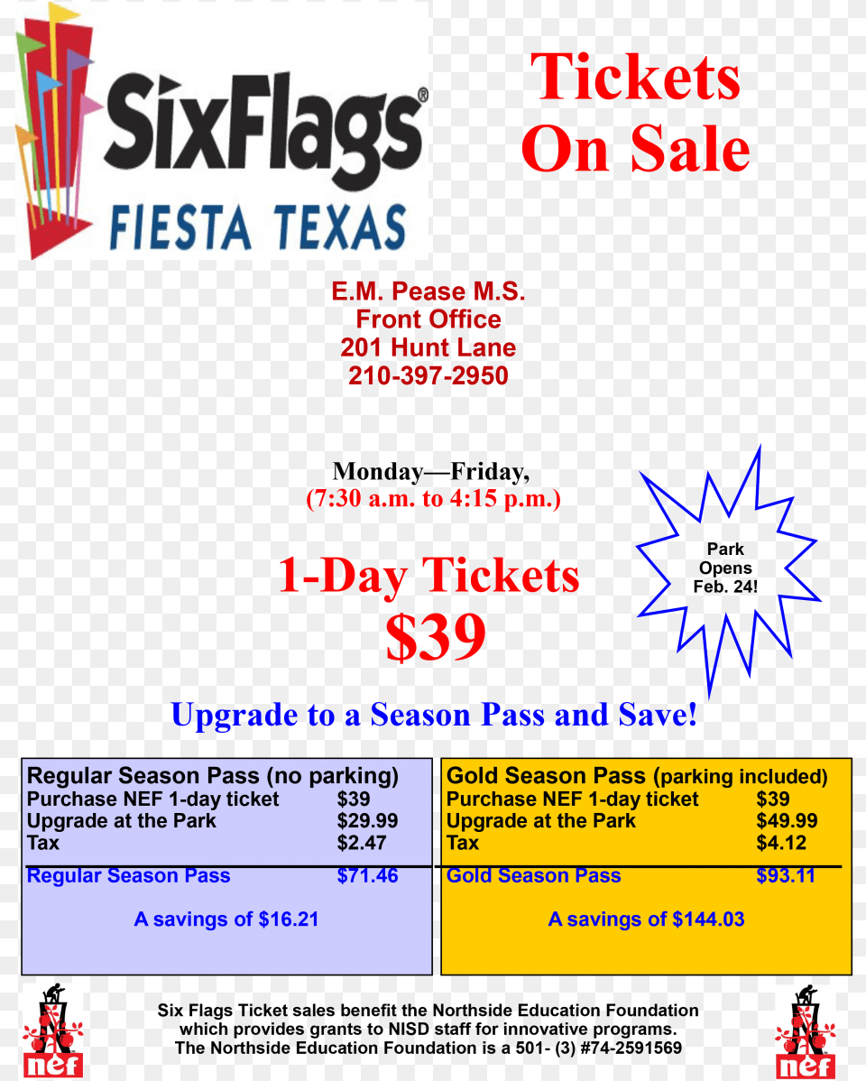 Flyer Of Six Flags Day Passes For 39 Six Flags Logo 9mm Italian Photo Charms, Advertisement, Poster, Text Png