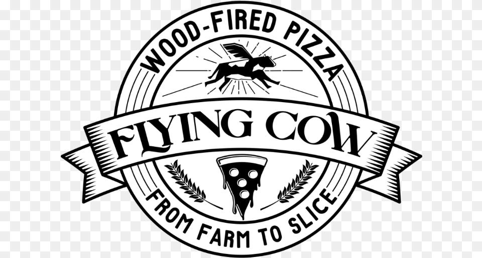 Flying Cow Wood Fire Pizza Badge Logo Vector Artwork Flying Cow Logo, Emblem, Symbol, Architecture, Building Png Image