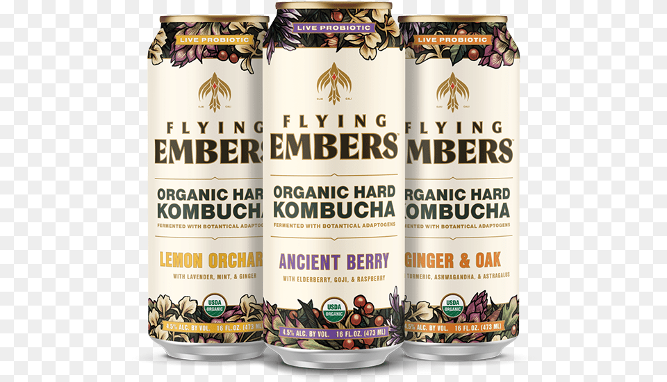 Flying Embers Hard Kombucha, Tin, Alcohol, Beer, Beverage Png Image