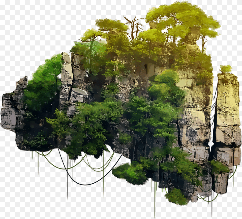 Flying Island, Cliff, Vegetation, Plant, Outdoors Png Image