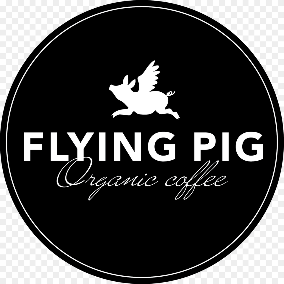 Flying Pig Logo White On Black Circular, Animal, Bird, Disk Free Transparent Png