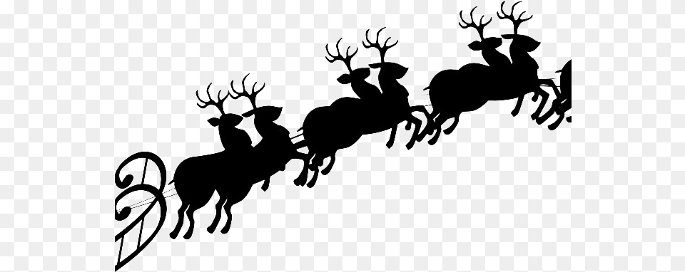 Flying Reindeer Sleigh Photos Santa Claus Sleigh, Silhouette, Stencil, Animal, Deer Png