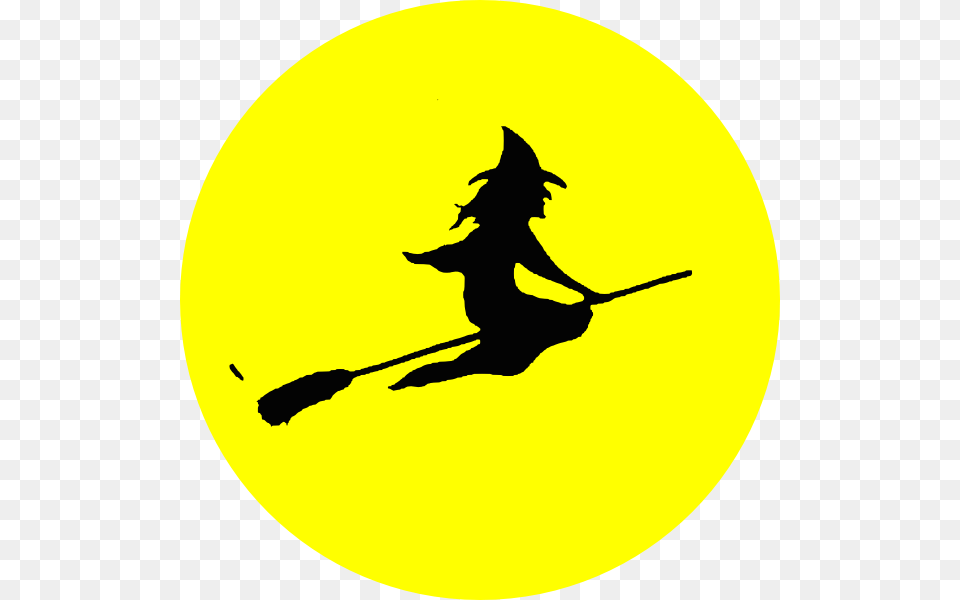 Flying Witch Flying In Front Of Moon, Silhouette, Stencil, People, Person Free Png