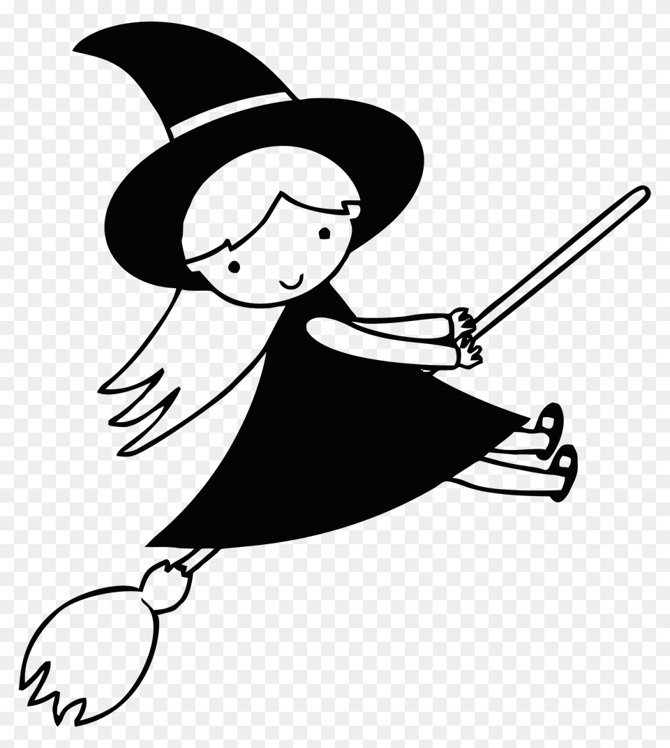 Flying Witch Line Art Clipart, People, Person, Clothing, Hat Free Png