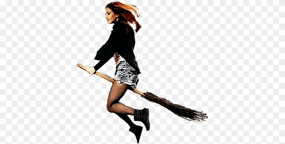 Flyingbroom Flying Girl Woman Broomstick Witch Picsart Flying Girl, Adult, Female, Person, Dancing Free Png Download