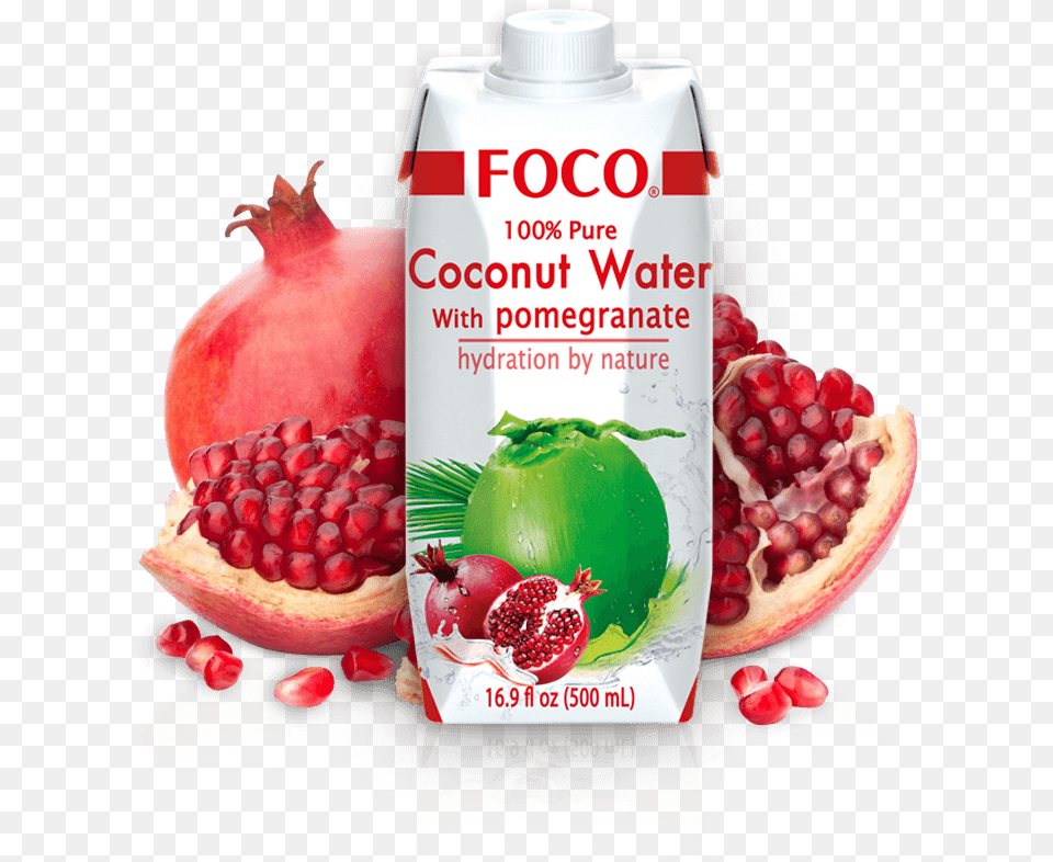 Foco Focobevcom Foco Coconut Water Pomegranate, Food, Fruit, Plant, Produce Free Transparent Png