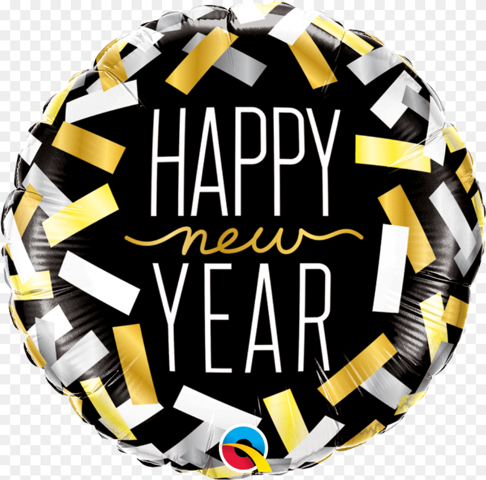 Foil Round New Year Confetti Strips Balloon Qualatex Balloon Happy New Year, Sphere, Helmet, Cake, Dessert Png
