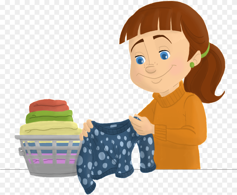 Folding Laundry Clipart Girl Folding Clothes Clipart, Clothing, Glove, Baby, Person Free Transparent Png