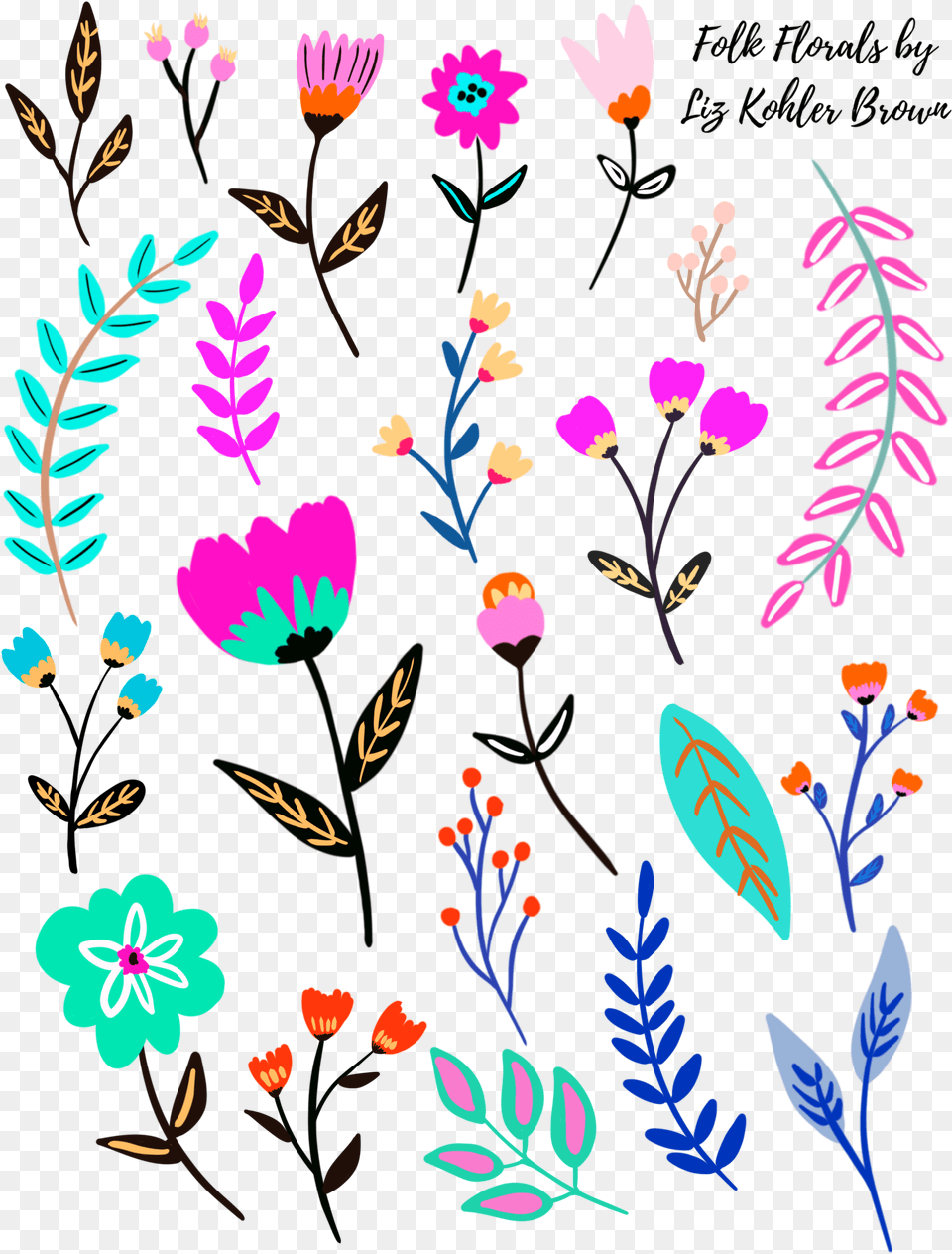 Folk Florals Stickers Digital Stickers, Art, Floral Design, Graphics, Pattern Png Image