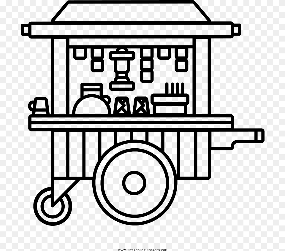 Food Cart Coloring Page, Gray Free Png