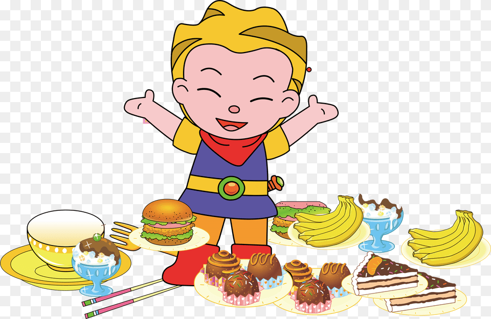 Food Clipart Kid Kid Eating, Produce, Banana, Burger, Plant Free Png Download
