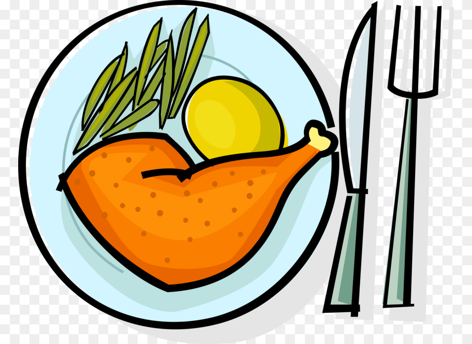 Food Clipart Roast Chicken Chicken As Food Plate With Chicken Clip, Cutlery, Fork, Meal, Produce Png Image