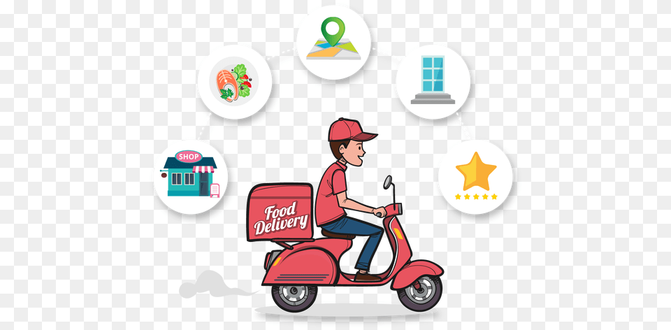 Food Delivery App Development Solutions Nectarbits, Vehicle, Transportation, Scooter, Adult Free Transparent Png
