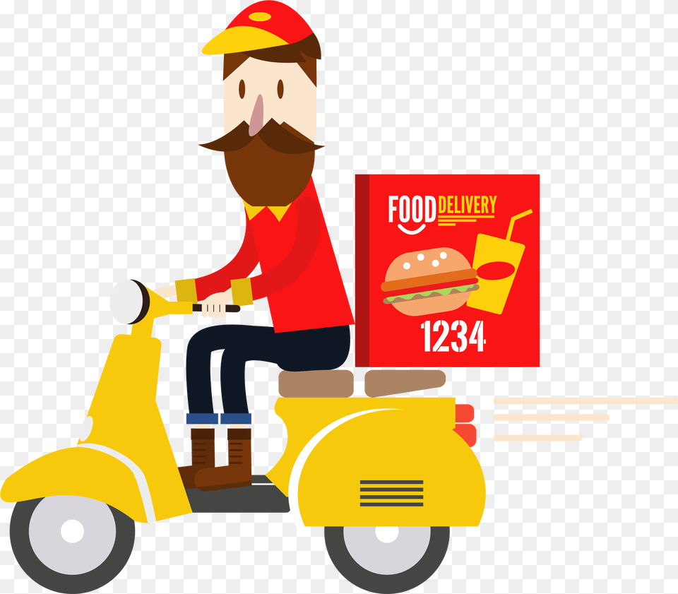 Food Delivery Cartoon, Motorcycle, Transportation, Vehicle, Bulldozer Free Png Download