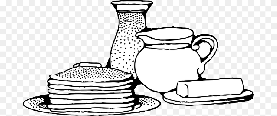 Food Outline Drawing Cartoon Pancake Breakfast Clipart Black And White, Jug, Pottery, Bread Png Image