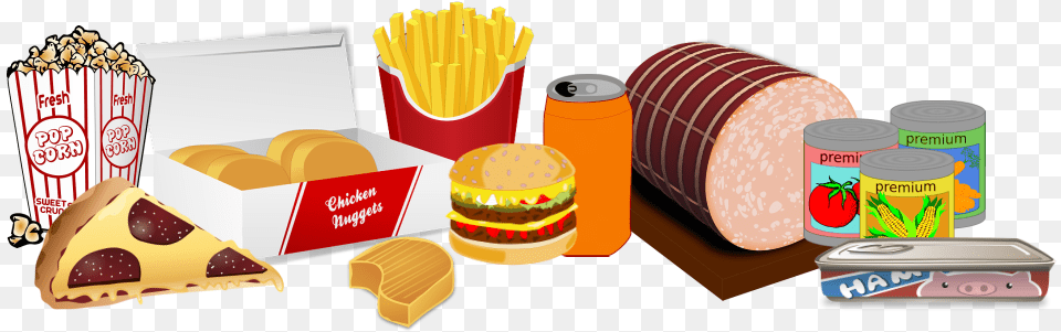 Food Processing Junk Food Fast Food Processed Cheese Fast Food Clipart Transparent, Burger, Meal, Lunch, Aluminium Free Png Download