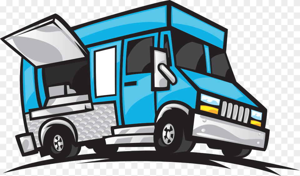 Food Truck Clip Art Blue Transparent Food Truck Clip Art, Transportation, Vehicle, Moving Van, Van Free Png Download